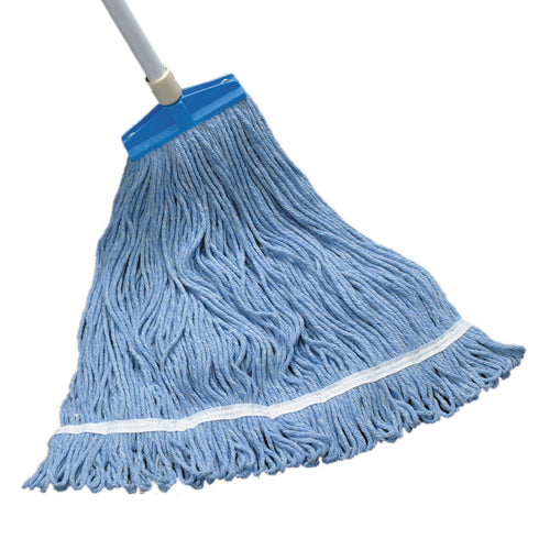 Blue Cotton Floor Mop with Looped Ends and Threaded Head Thumbnail