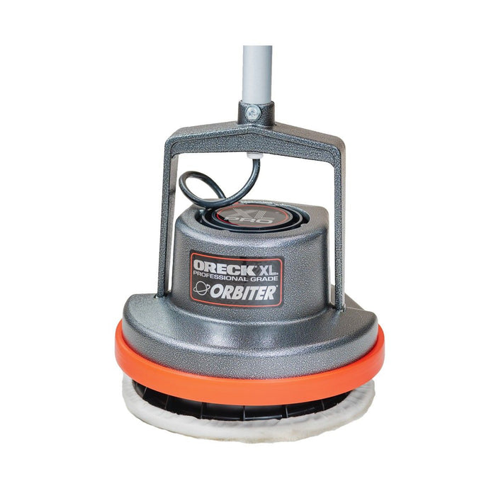 Oreck® Orbiter® 12" Lambs Wool Wood Floor Bonnet (#437054) on Orbiter Buffer