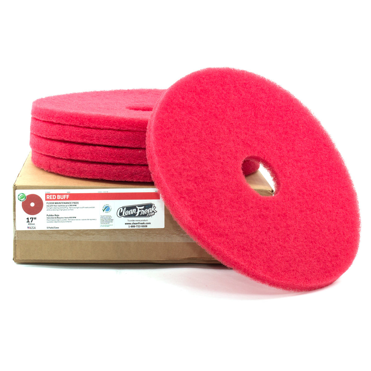 17" CleanFreak® Red Round Light Duty Floor Scrubbing Pads for Floor