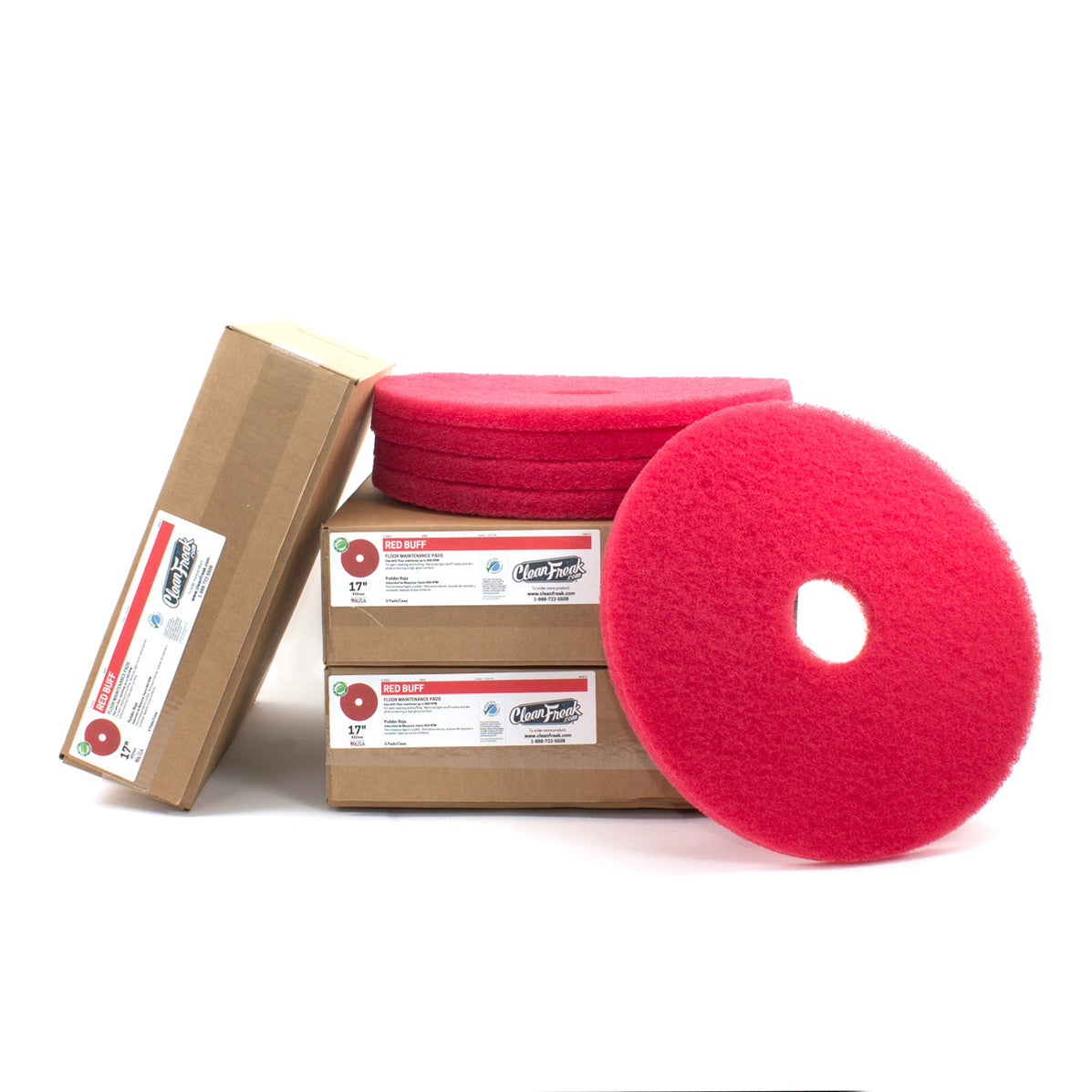 17" CleanFreak® Red Round Light Duty Floor Scrubbing Pads for Floor Buffers & Auto Scrubbers