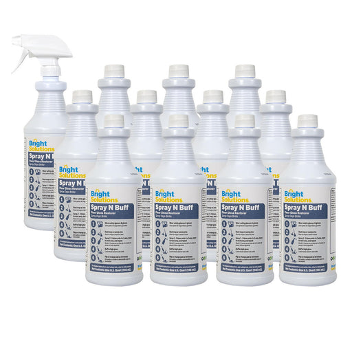 Bright Solutions 'Spray N Buff' High Speed Floor Gloss Restorer Buffing Solution | Case of 12 Quart Bottles