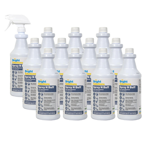 Bright Solutions 'Spray N Buff' High Speed Floor Gloss Restorer Buffing Solution | Case of 12 Quart Bottles