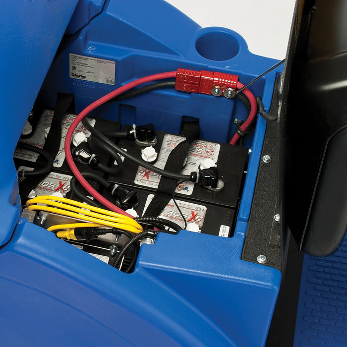 Batteries on the Clarke® Focus® II Ride On Automatic Floor Scrubber